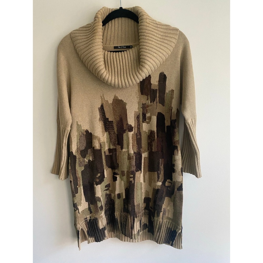 Wearable Art! Nie + Zoe Abstract Cowl Neck Sweater size M